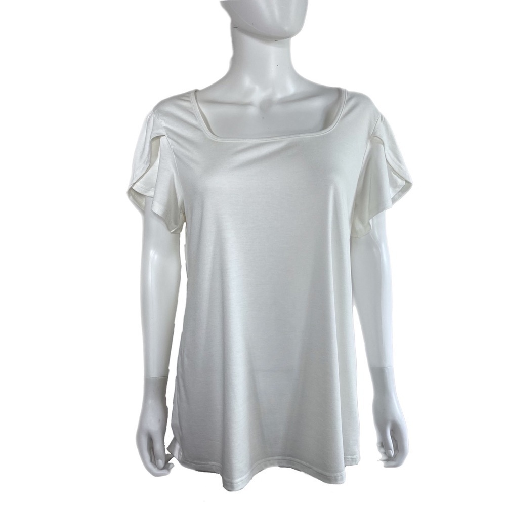 Cyanstyle White Square Collar Petal Sleeve Tee
